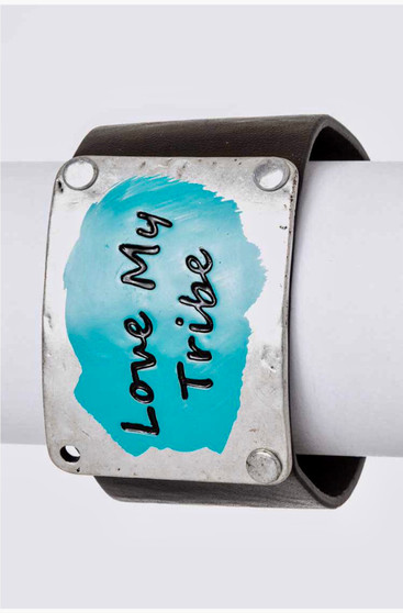 Love My Tribe-Leather Bracelet-Silver/Brown/Turquoise