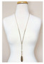 Beaded Y Drop Necklace-Gray/Gold