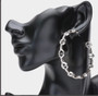 Rhinestone Link  Hoop Earrings -Silver