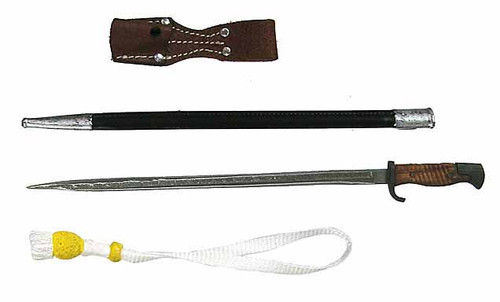 Imperial German Infantryman: Battle of Liege WWI - M1989 Metal Bayonet, Scabbard and Frog w/ Bayonet Knot