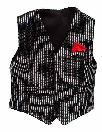 Gangster Kingdom: Heart A Billy - Black Pinstriped Vest w/ Sewn In Red Handkerchief