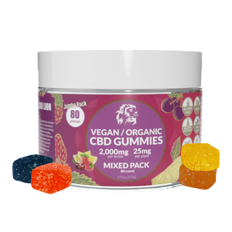 2,000mg CBD variety pack gummies. Flavors: Black Cherry, Blue Raspberry, Lemon, and Strawberry | 80 pieces