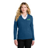 Volt Embroidered Women's Easy Care V-Neck Sweater - Aegean Blue Heather