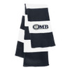 Old Missouri Bank OMB LOGO Embroidered Rugby Striped Knit Scarf - Navy / White