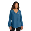 *NEW IN 2025* GCSO CHROME BADGE - 3/4-Sleeve Textured Crepe Ladies Blouse - Aegean Blue