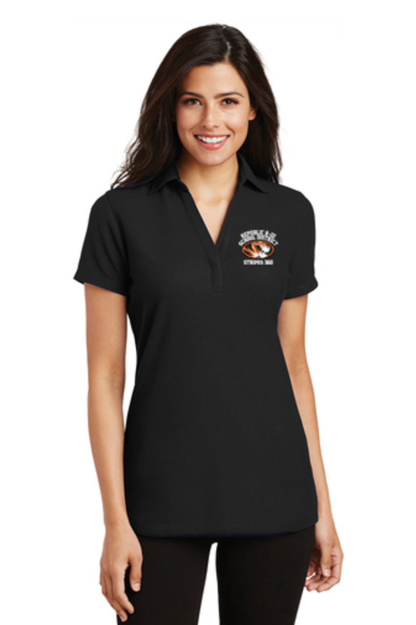 Stripes 360 LADIES Classic Y Neck Polo in Black | Crackerjack Shack