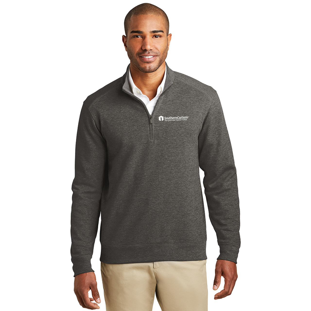 SouthernCarlson Mens 1/4-Zip Pullover - Charcoal Heather w/White Logo ...
