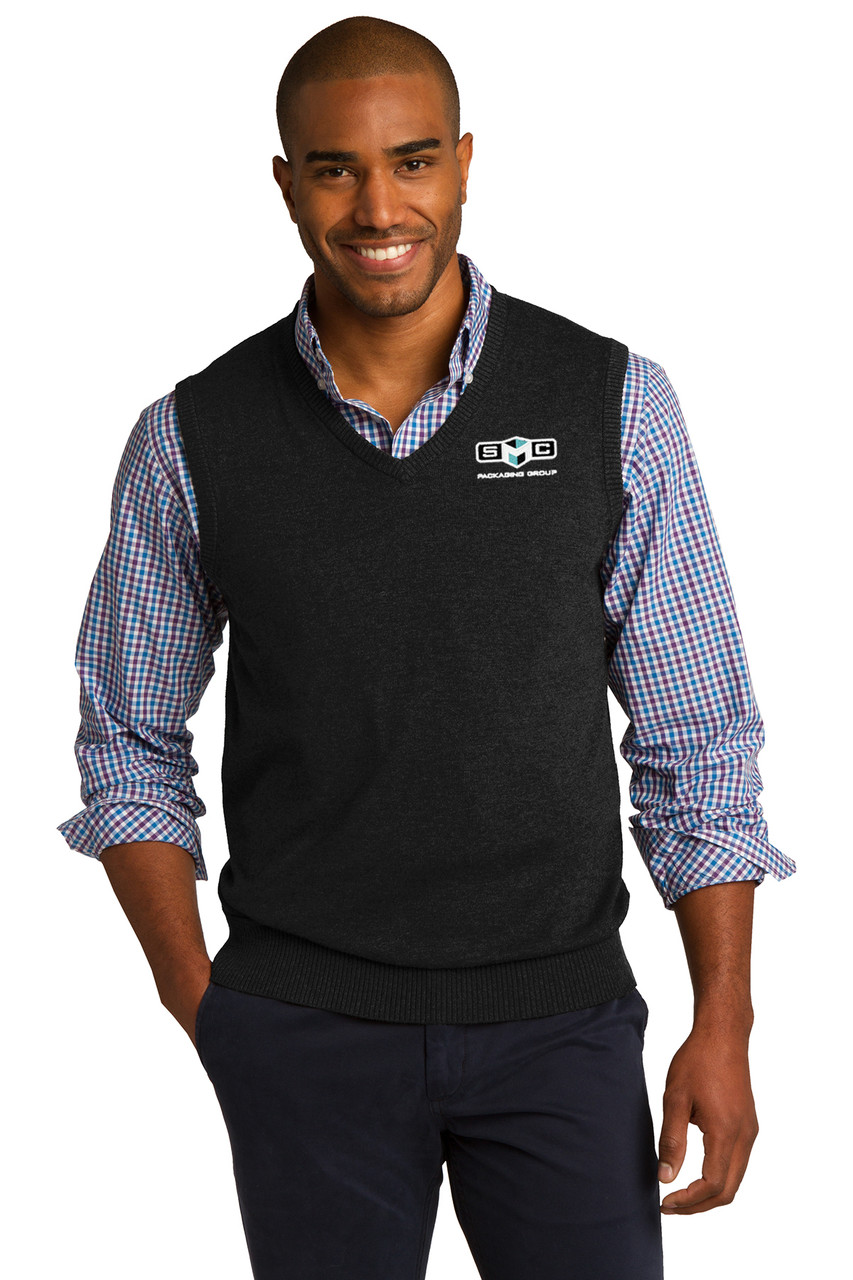 SMC EMBROIDERED Mens V-Neck Sweater Vest - Black