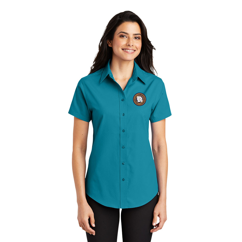 MOCIC Ladies Short Sleeve Dress Shirt Teal Crackerjack Shack
