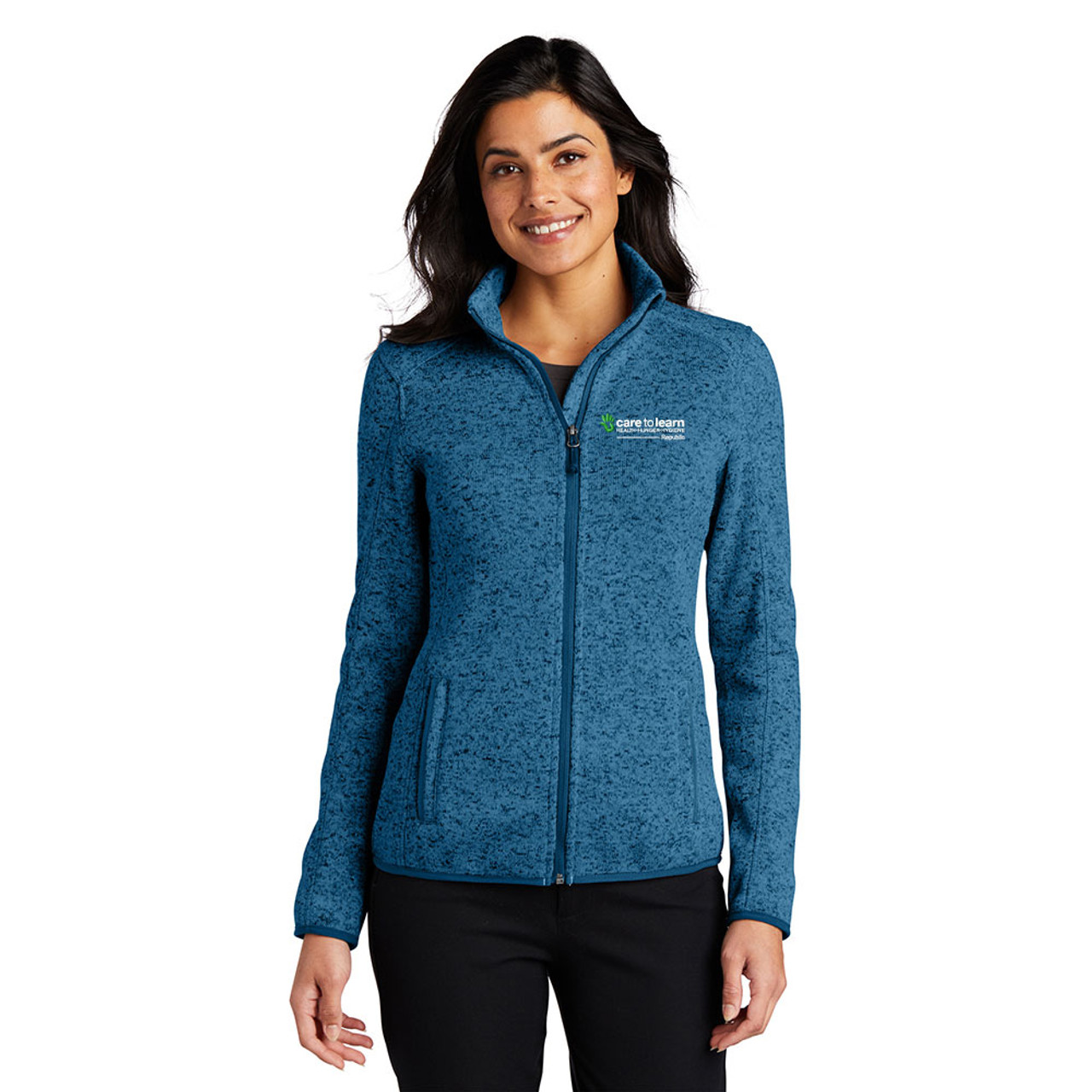 Care to Learn Republic EMBROIDERED Ladies Sweater Fleece Jacket - Medium  Blue Heather