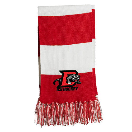 Drury Hockey Embroidered PANTHERS ICE HOCKEY Striped Fringe Scarf - True Red / White / Black