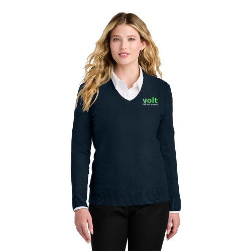 Volt Embroidered Women's Easy Care V-Neck Sweater