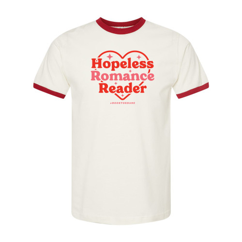 #BookTokBabe HOPELESS ROMANCE READER Unisex Ringer Tee - Vintage White / Red