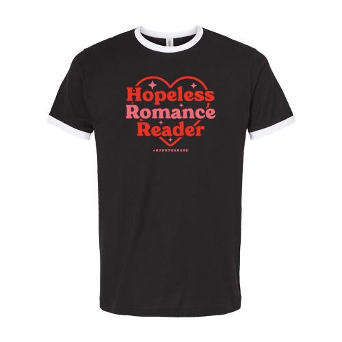 #BookTokBabe HOPELESS ROMANCE READER Unisex Ringer Tee - Black / White