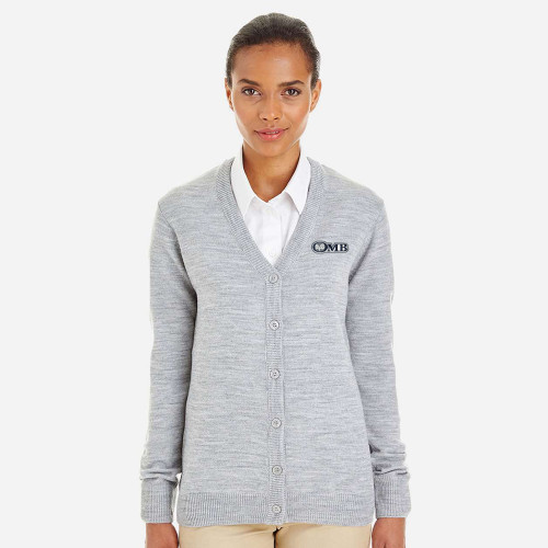 Old Missouri Bank OMB LOGO Embroidered Women's Pilbloc™ V-Neck Button Cardigan Sweater - Grey Heather