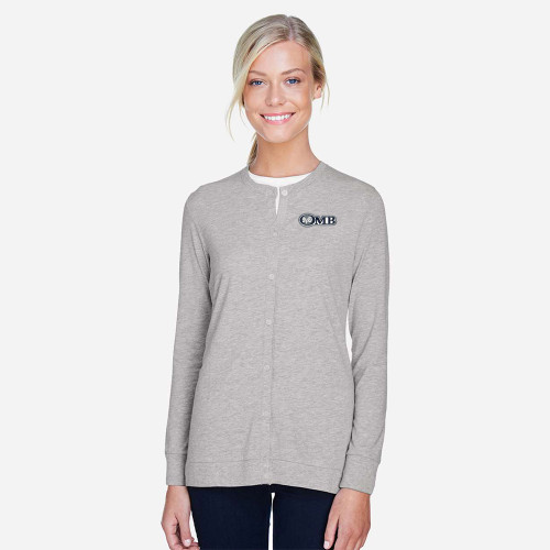 Old Missouri Bank OMB LOGO Embroidered Women's Ribbon Cardigan - Grey Heather