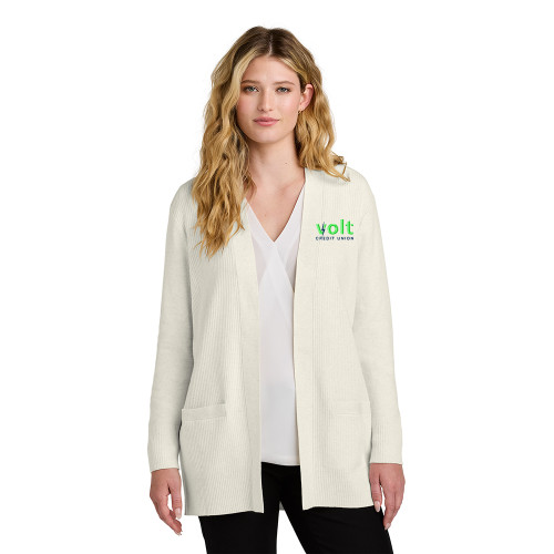 Volt Embroidered Ladies Open-Front Cardigan - Oatmeal Heather