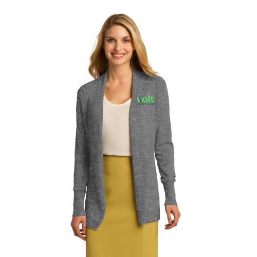 Volt Embroidered Ladies Open-Front Cardigan - Medium Heather Grey Volt Embroidered Ladies Open-Front Cardigan - Medium Heather Grey