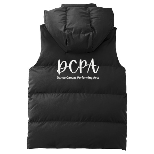 Dance Canvas EMBROIDERED SCRIPT DCPA Hooded Puffer Vest - Black