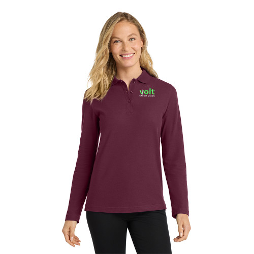 VOLT Embroidered Ladies Silk Touch Long Sleeve Polo