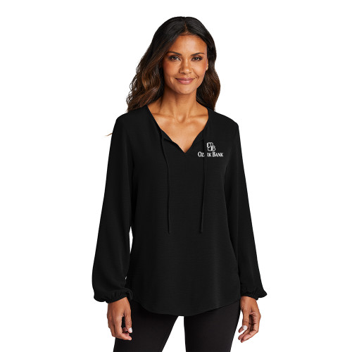 Ozark Bank Embroidered LOGO - Ladies Textured Crepe Blouse