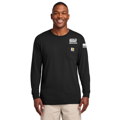Gold Mechanical WHITE PRINT Carhartt Long Sleeve Pocket Tee