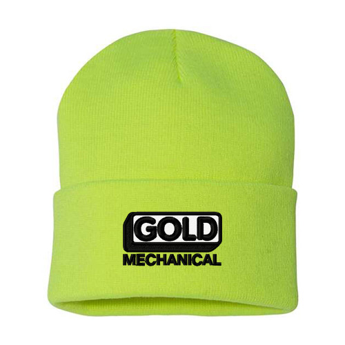 Gold Mechanical BLACK & WHITE Embroidered Beanie - Solid Cuffed