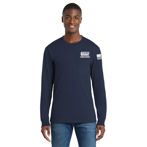 Gold Mechanical WHITE PRINT Long Sleeve Pocket Tee