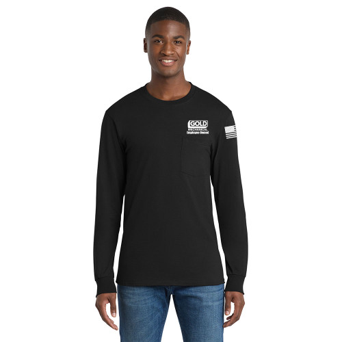 Gold Mechanical WHITE PRINT Long Sleeve Pocket Tee