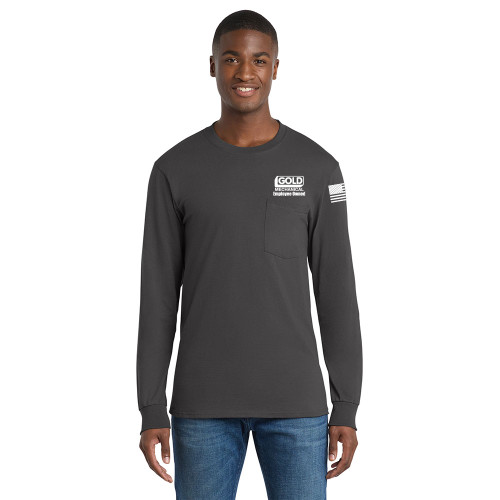 Gold Mechanical WHITE PRINT Long Sleeve Pocket Tee