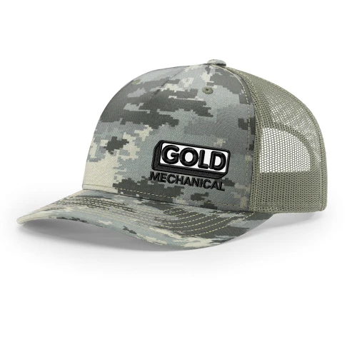 Gold Mechanical BLACK AND WHITE Embroidered Five-Panel Trucker - Richardson 112PFP