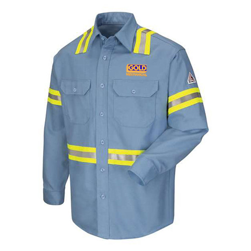Gold Mechanical FULL COLOR Embroidered Bulwark Fire-Resistant Hi-Visibility Work Shirt