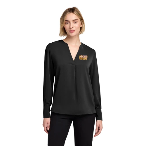 Gold Mechanical FULL COLOR Embroidered Brooks Brothers® Ladies Open Neck Satin Blouse