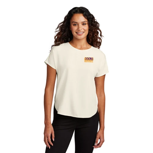 Gold Mechanical FULL COLOR Embroidered Ladies Stretch Crepe Crew Blouse