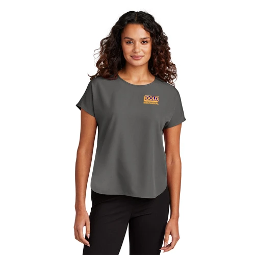 Gold Mechanical FULL COLOR Embroidered Ladies Stretch Crepe Crew Blouse