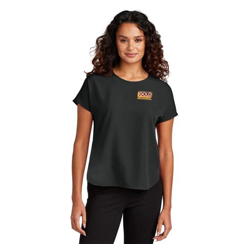 Gold Mechanical FULL COLOR Embroidered Ladies Stretch Crepe Crew Blouse