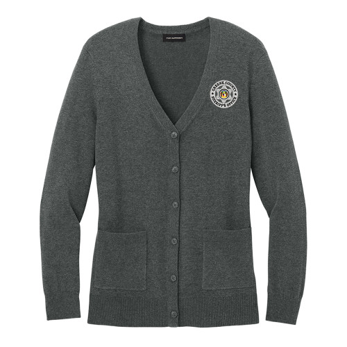 GCSO Embroidered Badge Ladies Button Front V-Neck Cardigan - Charcoal Heather