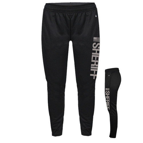 GCSO FLAG & SHERIFF IN GREY - Ladies Poly Trainer Pants - Black