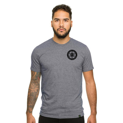 GCSO BADGE, FLAG & SHERIFF IN BLACK - Responsibly Crafted Triblend Tee - Aluminum Grey