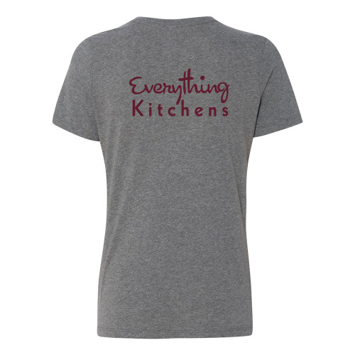 EVERYTHING KITCHENS - MERLOT- FLC PAN, BACK TEXT, SLEEVE EK - Super Soft LADIES RELAXED FIT Cotton Jersey Tee - Deep Heather EVERYTHING KITCHENS - MERLOT- FLC PAN, BACK TEXT, SLEEVE EK - Super Soft LADIES RELAXED FIT Cotton Jersey Tee - Deep Heather