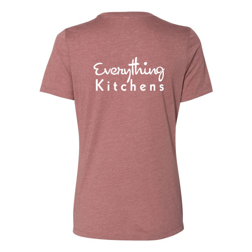 EVERYTHING KITCHENS - WHITE - FLC PAN, BACK TEXT, SLEEVE EK - Super Soft LADIES RELAXED FIT Cotton Jersey Tee - Heather Mauve EVERYTHING KITCHENS - WHITE - FLC PAN, BACK TEXT, SLEEVE EK - Super Soft LADIES RELAXED FIT Cotton Jersey Tee - Heather Mauve