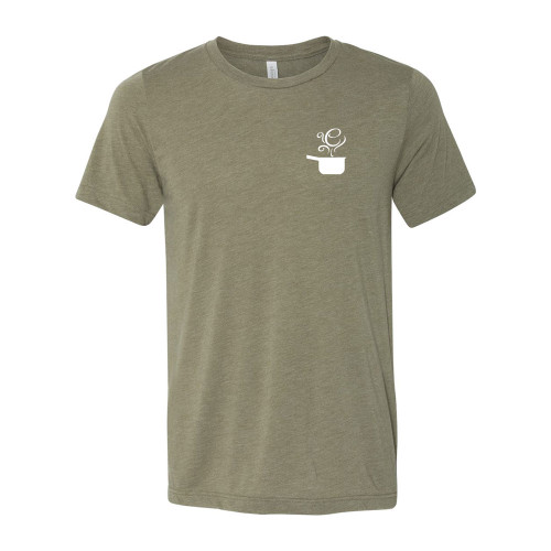 EVERYTHING KITCHENS - WHITE - FLC PAN, BACK TEXT, SLEEVE EK - Super Soft Tee - Heather Olive EVERYTHING KITCHENS - WHITE - FLC PAN, BACK TEXT, SLEEVE EK - Super Soft Tee - Heather Olive