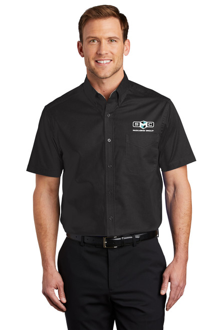 SMC EMBROIDERED Mens Easy Care Short Sleeve Dress Shirt - Steel