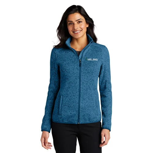 Care to Learn EMBROIDERED Ladies Sweater Fleece Jacket - Medium Blue Heather