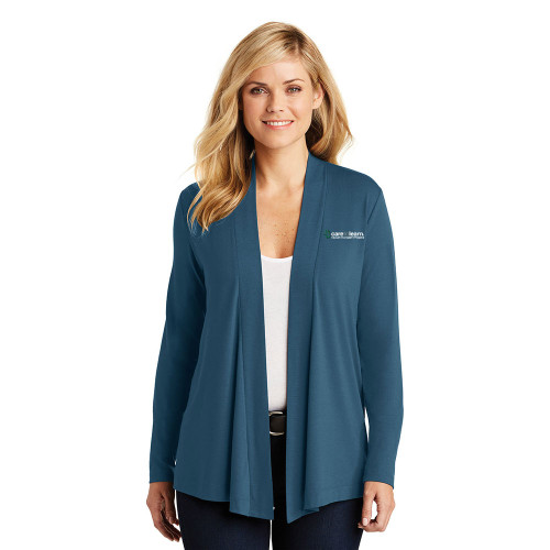 EMBROIDERED Care to Learn Republic Ladies Concept Open Cardigan - Dusty Blue