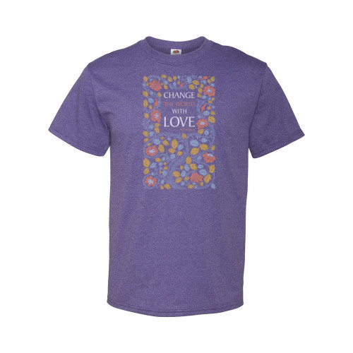 Change The World With Love Basic Unisex Tee - Heather Purple Change The World With Love Basic Unisex Tee - Heather Purple