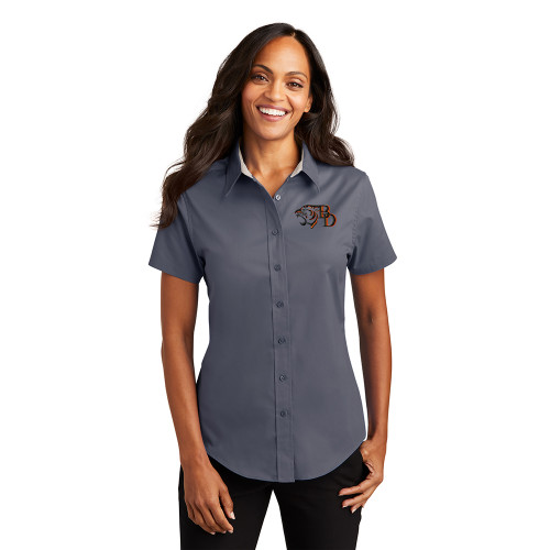 Brentsville Embroidered TIGER-BD Ladies Short Sleeve Easy Care Shirt - Steel Grey/Light Stone