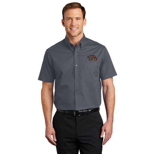 Brentsville Embroidered TIGER-BD Men's Short Sleeve Easy Care Shirt - Steel Grey/Light Stone