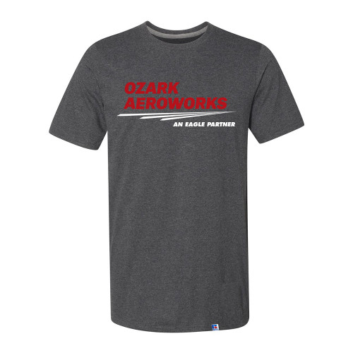 Ozark Aeroworks FULL FRONT RED & WHITE AN EAGLE PARTNER - Russell Athletic Performance T-Shirt - Black Heather