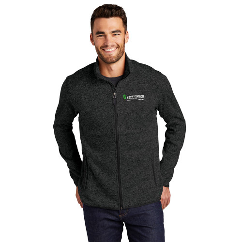 Care to Learn Republic EMBROIDERED Men's Sweater Fleece Jacket - Black Heather